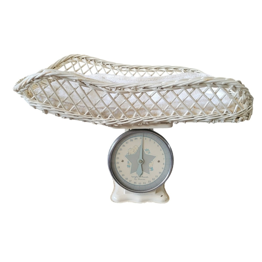 VTG Wicker Baby Scale Antique Nursery Decor Photo Prop Cottagecore Shabby Chic